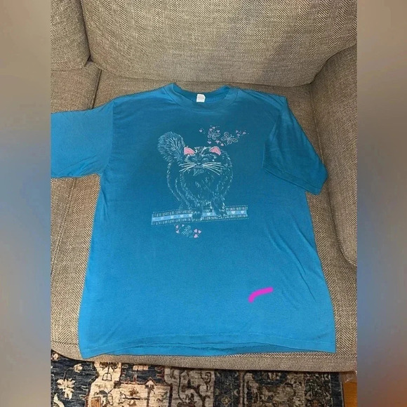 VTG women’s cat t-shirt light blue size XL vintage brand is LEXINGTON - Picture 2 of 3